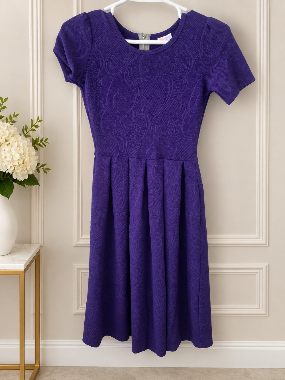 LuLaRoe Purple Embossed Fit & Flare Midi Dress